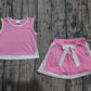 ( No moq ) Preorder Baby Girls Kids Sleeveless Pink Tops Skirt Shorts Cotton Set