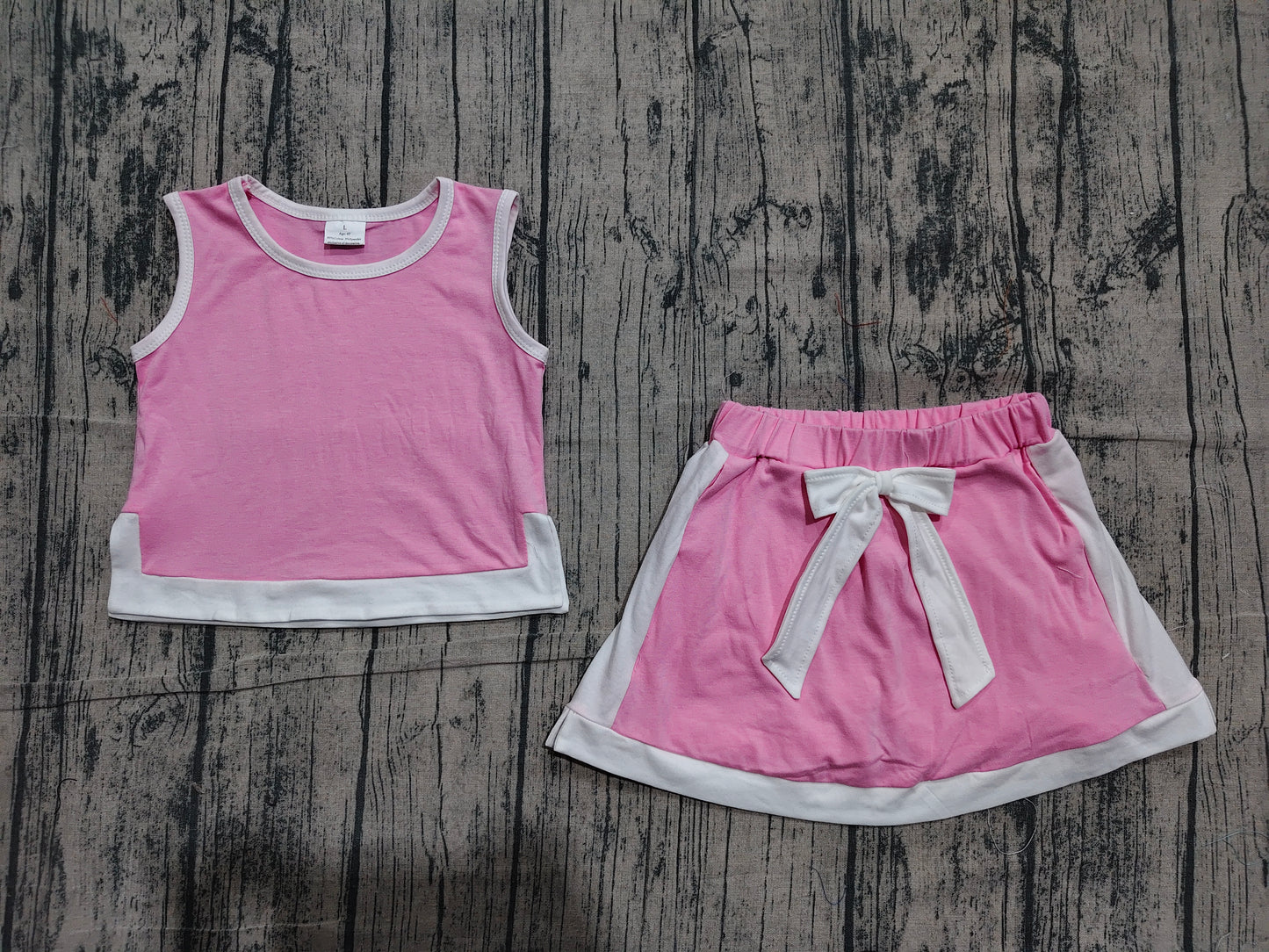 ( No moq ) Preorder Baby Girls Kids Sleeveless Pink Tops Skirt Shorts Cotton Set