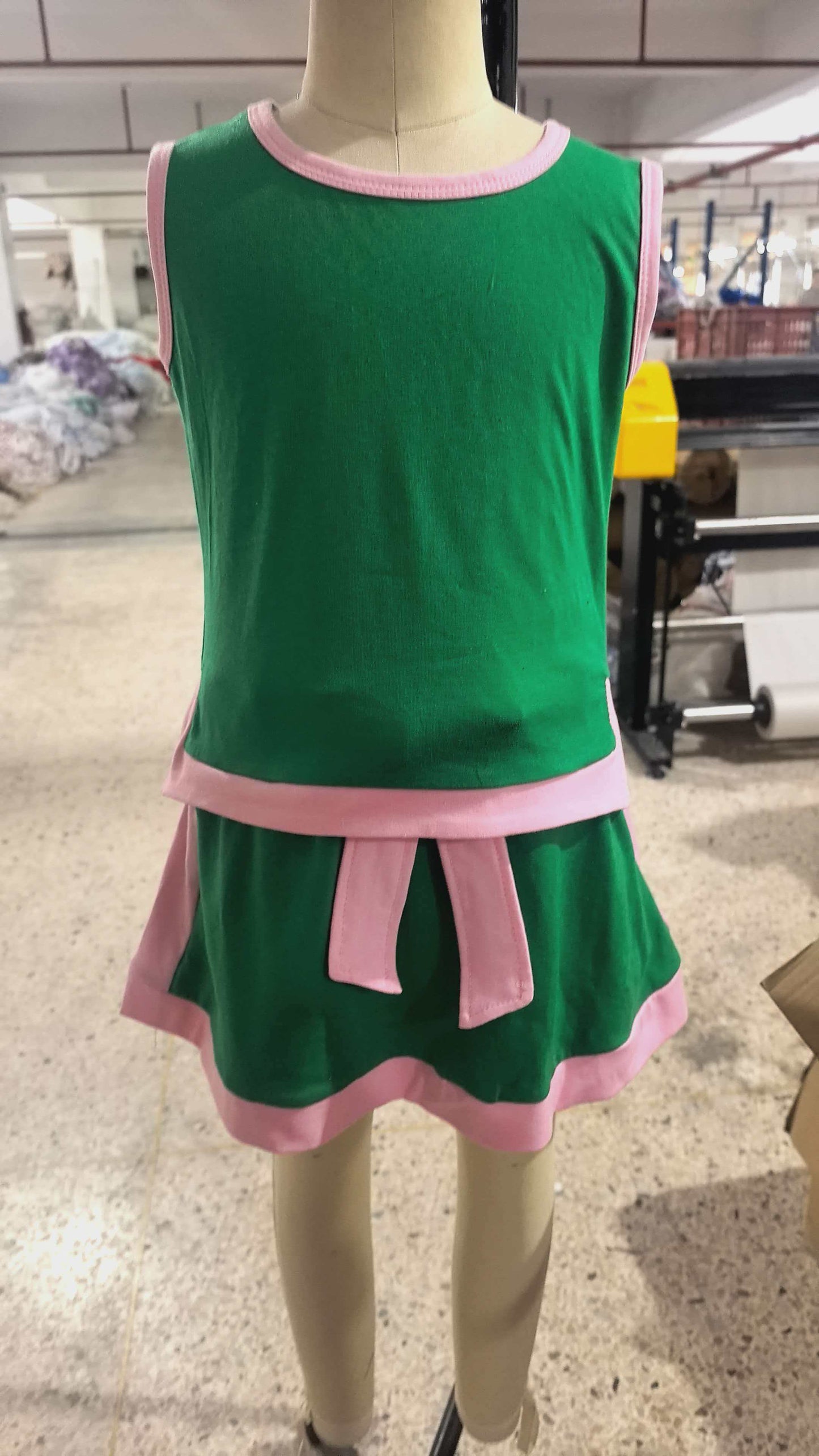 Baby Girls Kids Sleeveless Green Tops Pockets Skirt Shorts Cotton Set RTS