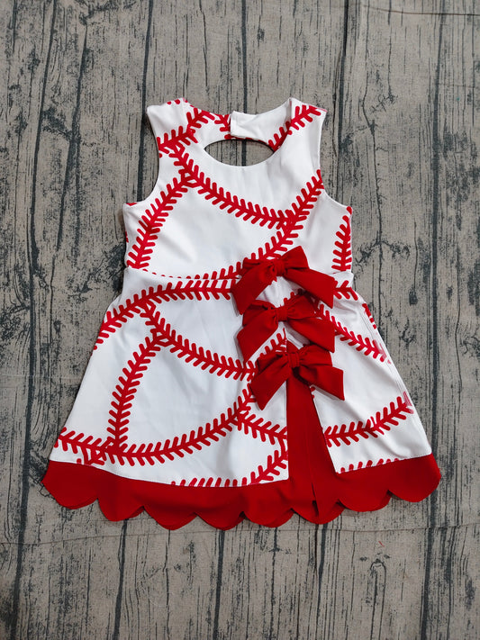 ( No moq ) Preorder Baby Girls Kids Baseball Red Bows Shorts Knee Length Yoga Active Dress