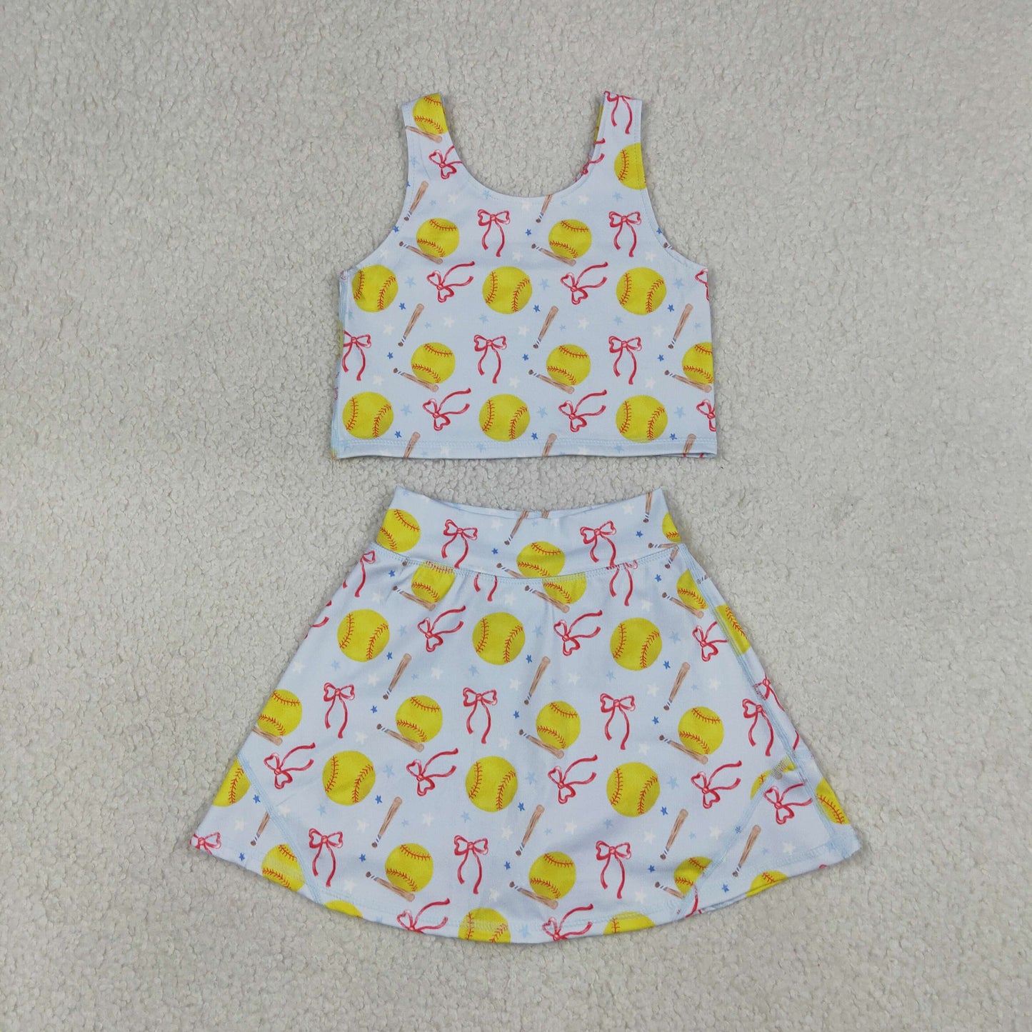 Sibling Baby Girls Kids Baseballs Softballs Bows Tops Skirts Shorts Yoga Active Sets Clothes