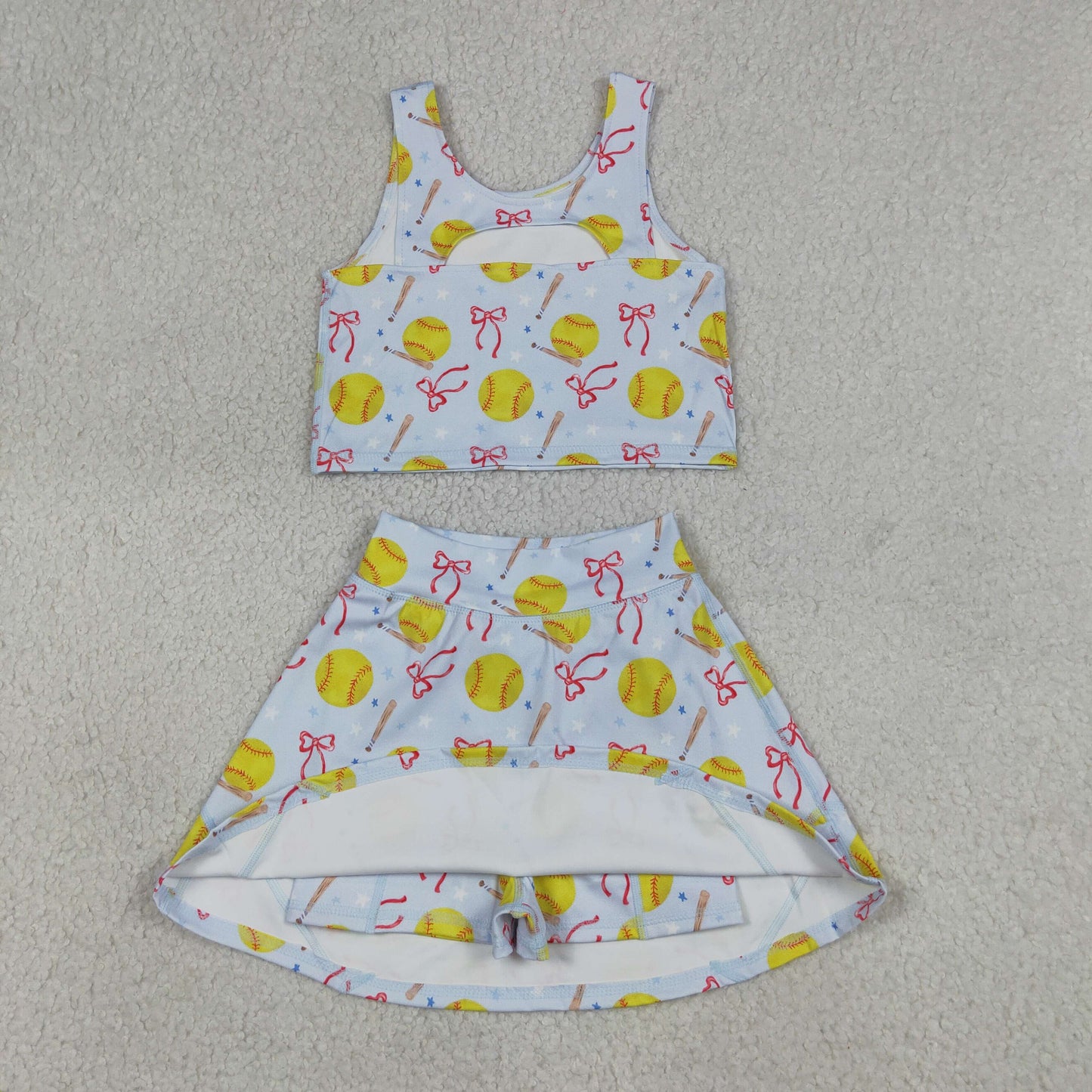 Sibling Baby Girls Kids Baseballs Softballs Bows Tops Skirts Shorts Yoga Active Sets Clothes