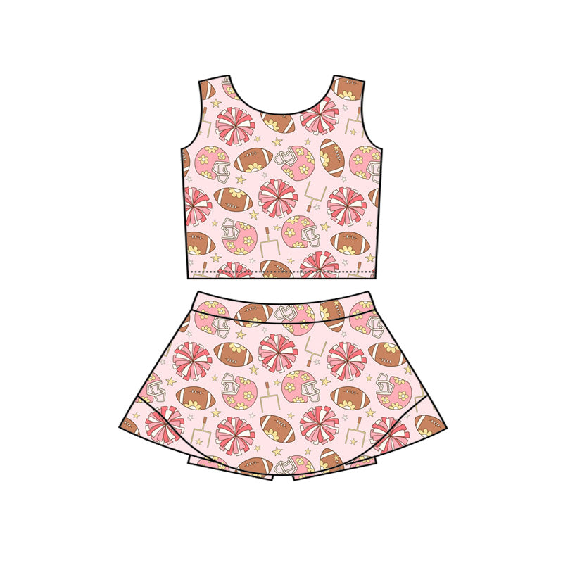 ( Moq 5 ) Preorder Baby Girls Kids Football Flower Cheer Tops Skirt Shorts Yoga Summer Set