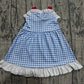 ( No moq ) Preorder Baby Girls Kids Blue Plaid 4th of July Ruffle Knee Length Dress