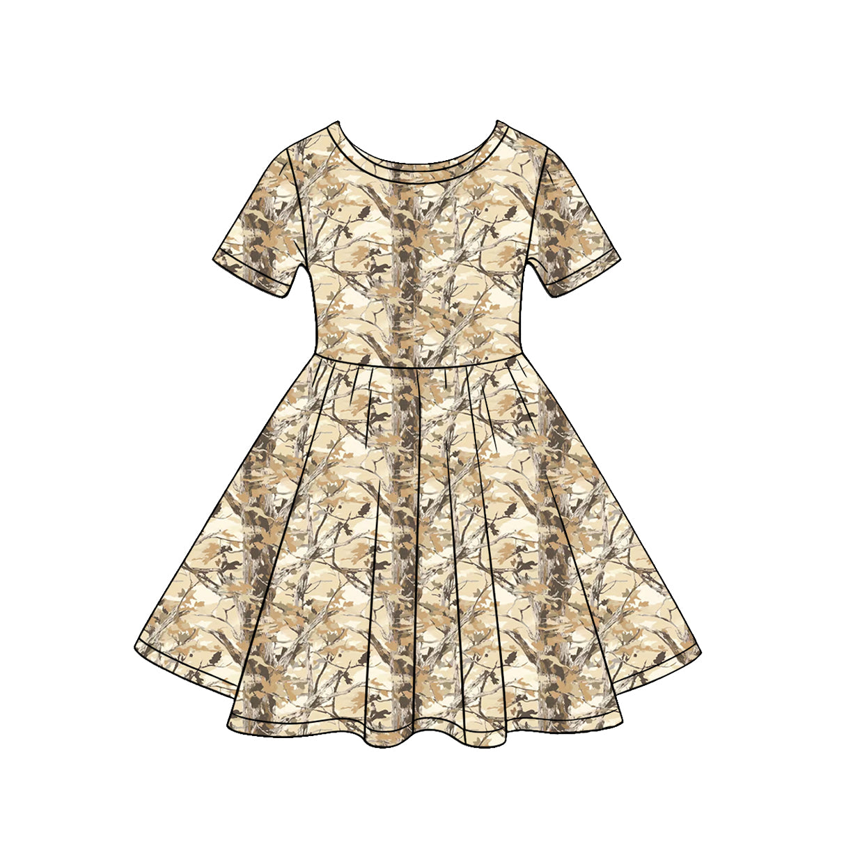 ( Moq 5 ) Preorder Baby Girls Kids Short Sleeves Leaves Knee Length Dress