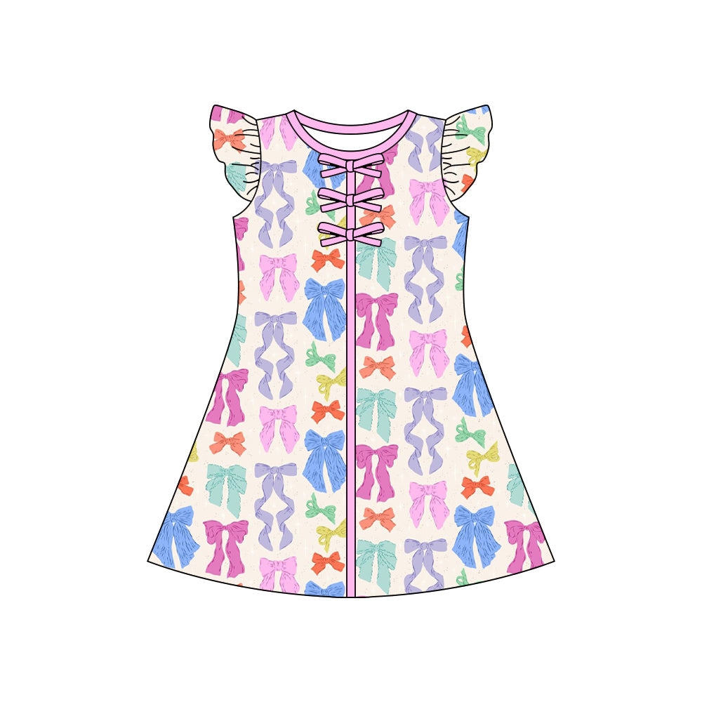 ( Moq 5 ) Preorder Baby Girls Kids Short Sleeves Colorful Bows Knee Length Dress