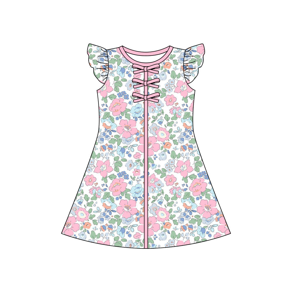 ( Moq 5 ) Preorder Baby Girls Short Sleeves Flower Bows Knee Length Dress