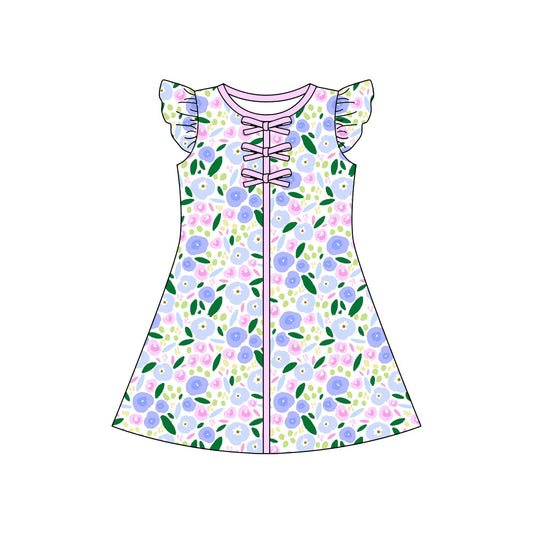 ( Moq 5 ) Preorder Baby Girls Toddler Short Sleeves Flower Bows Knee Length Dress