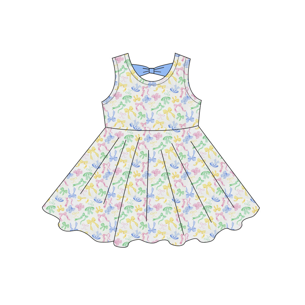 ( Moq 5 ) Preorder Baby Girls Kids Sleeveless Colorful Bows Knee Length Dress