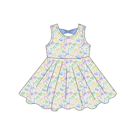 ( Moq 5 ) Preorder Baby Girls Kids Sleeveless Colorful Bows Knee Length Dress