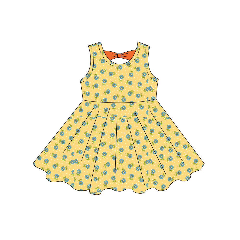 ( Moq 5 ) Preorder Baby Girls Kids Sleeveless Flower Knee Length Yellow Dress