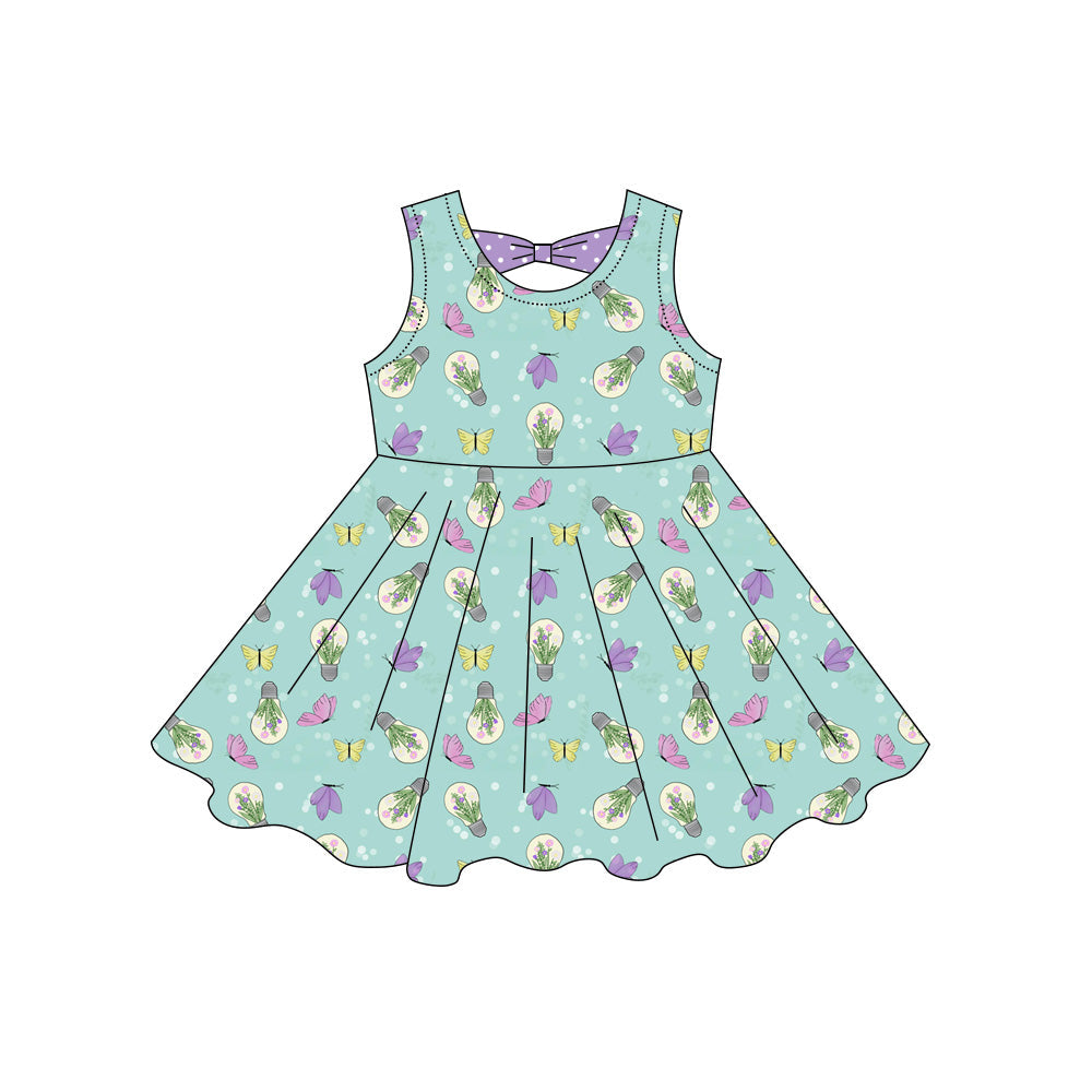 ( Moq 5 ) Preorder Baby Girls Kids Sleeveless Flower Knee Length Green Dress