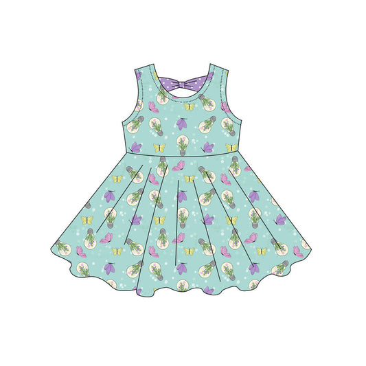 ( Moq 5 ) Preorder Baby Girls Kids Sleeveless Flower Knee Length Green Dress