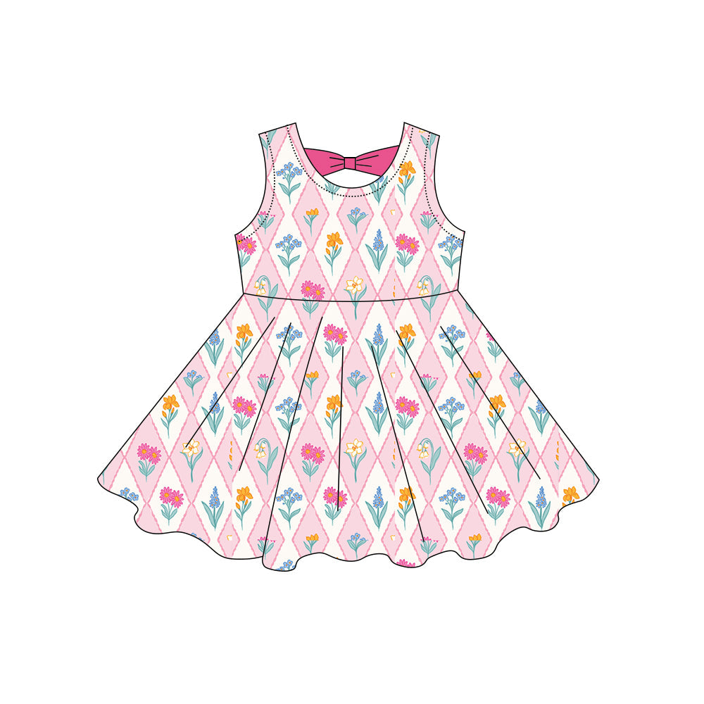 ( Moq 5 ) Preorder Baby Girls Kids Sleeveless Flower Summer Knee Length Dress