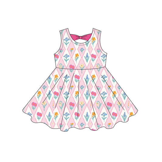 ( Moq 5 ) Preorder Baby Girls Kids Sleeveless Flower Summer Knee Length Dress