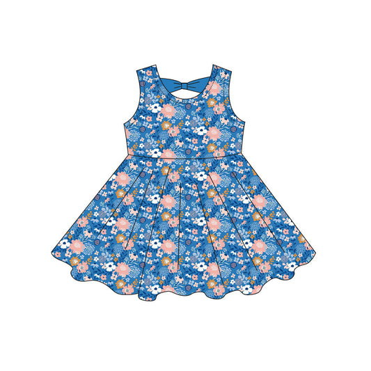 ( Moq 5 ) Preorder Baby Girls Kids Sleeveless Flower Knee Length Blue Dress