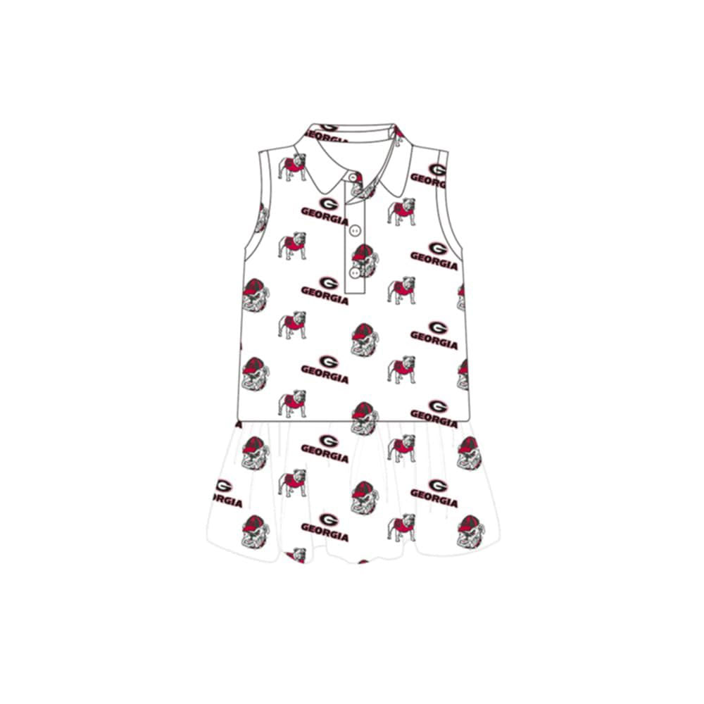 ( Moq 5 ) Preorder Baby Girls Sleeveless Dogs Buttons Knee Length Team Dress