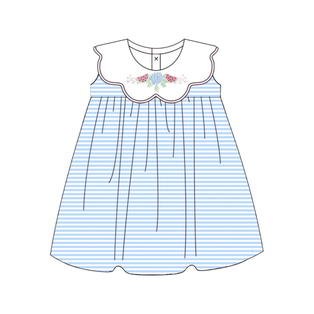( Moq 5 ) Preorder Baby Girls Kids Flower Watermelon Blue Stripes Knee Length Dress