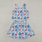 Sibling Baby Girls Kids 4th of July Bows Skort Yoga Active Dress Set Clothes RTS