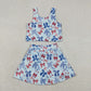 Sibling Baby Girls Kids Flags Bows Tops Skirts Shorts Sets 4th of July Yoga Active Clothes