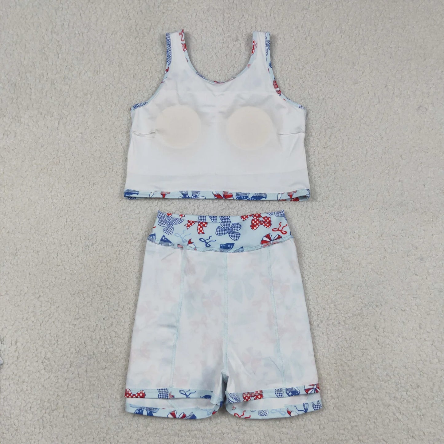 Sibling Baby Girls Kids 4th of July Bows Skort Yoga Active Dress Set Clothes RTS