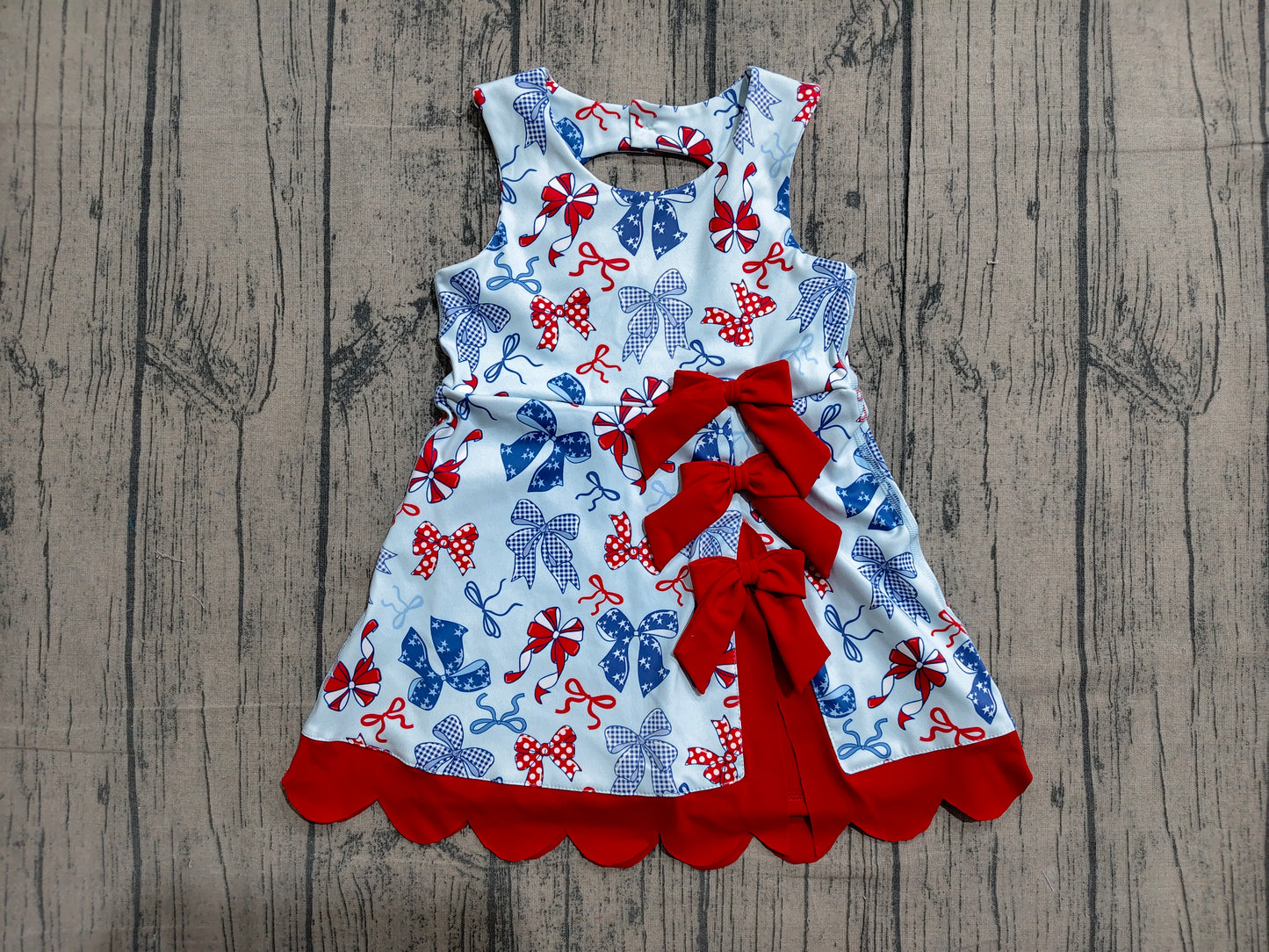 Baby Girls Bows 4th of July Yoga Active Shorts Knee Length Scallop Dress RTS