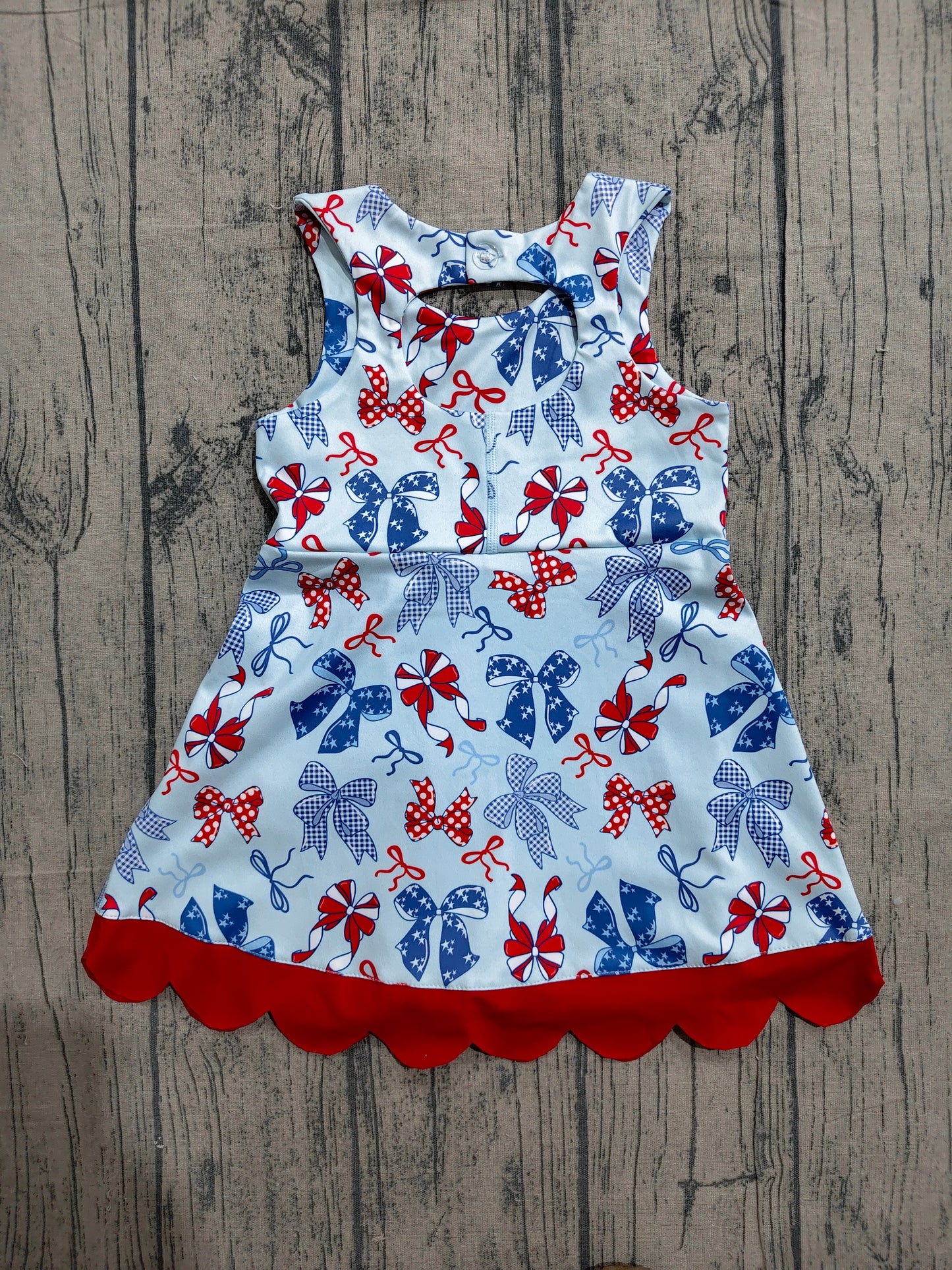 Baby Girls Bows 4th of July Yoga Active Shorts Knee Length Scallop Dress RTS