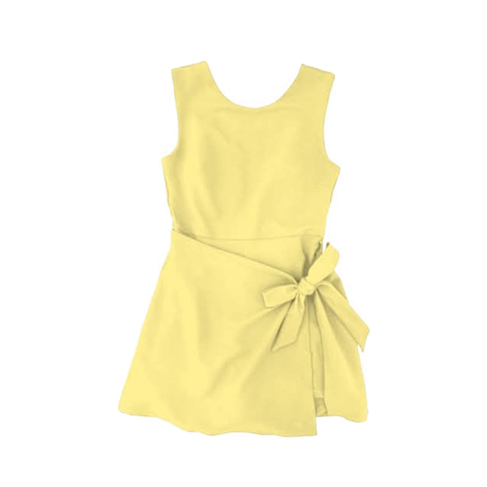 ( Moq 5 ) Preorder Baby Girls Sleeveless Yellow Bow Shorts Knee Length Yoga Active Dress