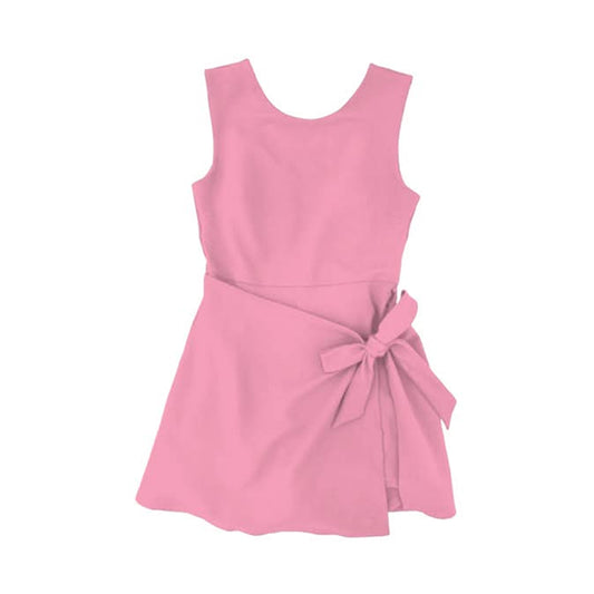 ( Moq 5 ) Preorder Baby Girls Sleeveless Bow Shorts Knee Length Yoga Active Pink Dress