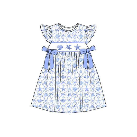 ( Moq 5 ) Preorder Baby Girls Kids Short Sleeves Shell Bows  Knee Length Dress