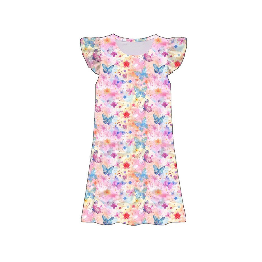 ( Moq 5 ) Preorder Baby Girls Kids Short Sleeves Flower Butterfly Knee Length Dress