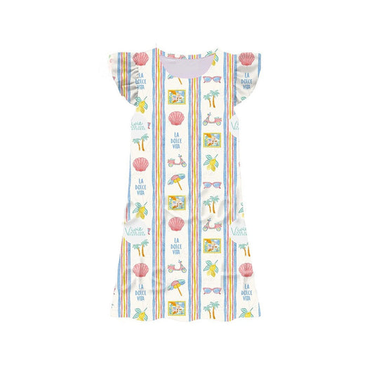 (Moq 5 ) Preorder Baby Girls Kids Shorts Sleeves Stripes Summer Knee Length Dress