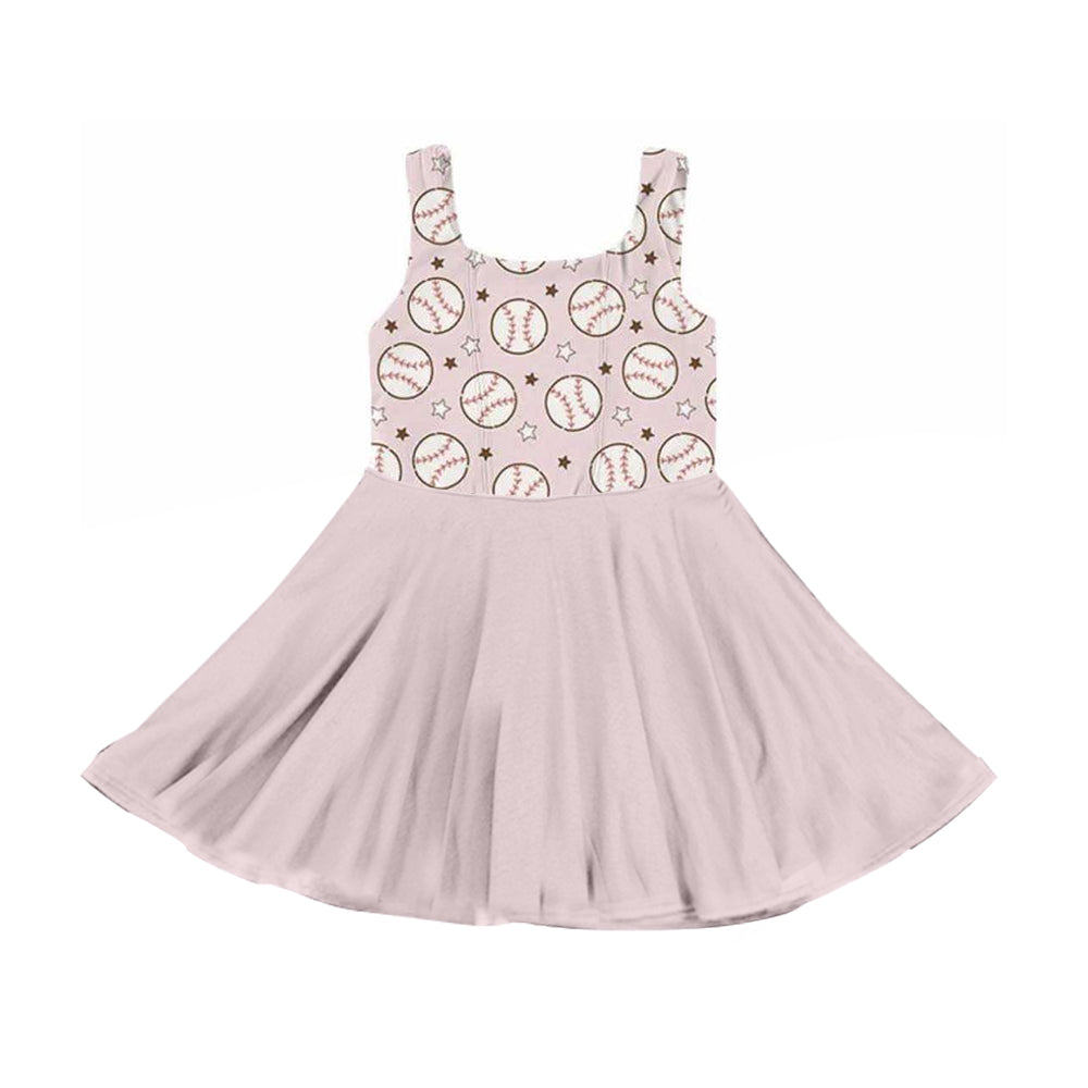 ( Moq 5 ) Preorder Baby Girls Kids Sleeveless Baseball Knee Length Pink Dress