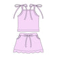 ( Moq 5 ) Preorder Baby Girls Straps Tops Pockets Scallop Skirt Shorts Purple Set Clothes