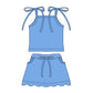 ( Moq 5 ) Preorder Baby Girls Straps Tops Pockets Scallop Skirt Shorts Blue Set Clothes