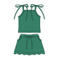 ( Moq 5 ) Preorder Baby Girls Straps Green Tops Pockets Scallop Skirt Shorts Set Clothes