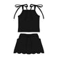 ( Moq 5 ) Preorder Baby Girls Straps Black Tops Pockets Scallop Skirt Shorts Set Clothes
