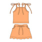 ( Moq 5 ) Preorder Baby Girls Straps Orange Tops Pockets Scallop Skirt Shorts Set Clothes