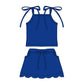 ( Moq 5 ) Preorder Baby Girls Straps Blue Tops Pockets Scallop Skirt Shorts Set Clothes