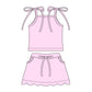 ( Moq 5 ) Preorder Baby Girls Straps Light Pink Tops Pockets Scallop Skirt Shorts Set Clothes