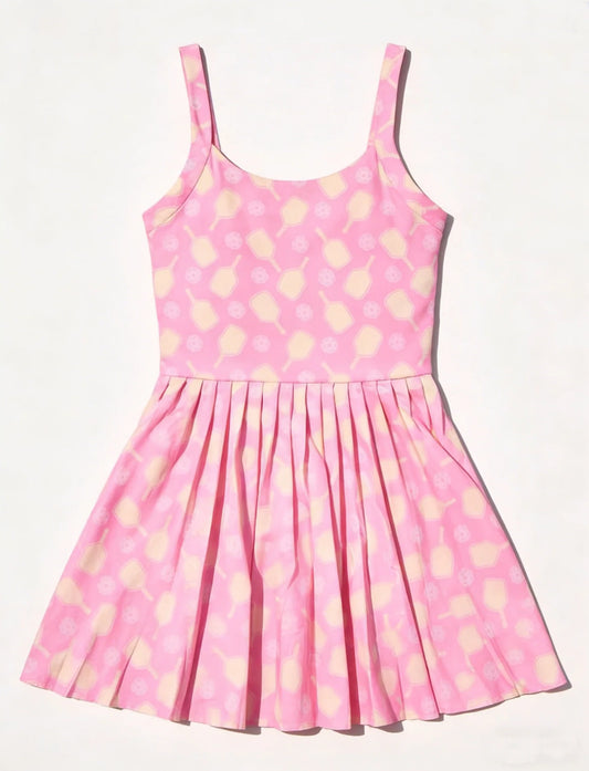 ( Moq 5 ) Preorder Baby Girls Kids Sleeveless Tennis Knee Length Yoga Active Pink Dress