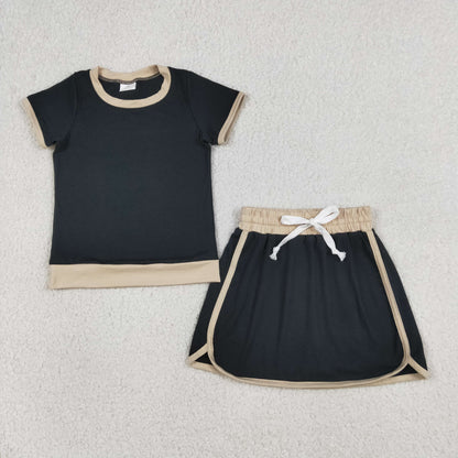 Sibling Baby Girls Adult Women Short Sleeves Black Cotton Shirts Skirts Shorts Sets Summer Clothes RTS