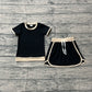 Baby Girls Kids Short Sleeves Black Skirt Shirt Shorts Summer Clothes Cotton Set RTS