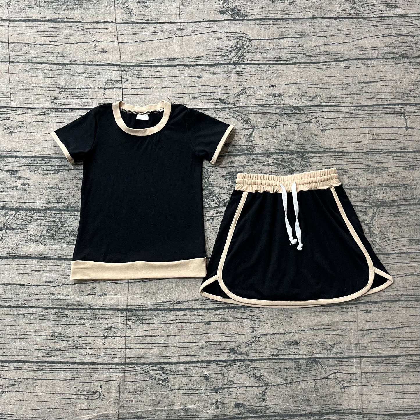 Baby Girls Kids Short Sleeves Black Skirt Shirt Shorts Summer Clothes Cotton Set RTS