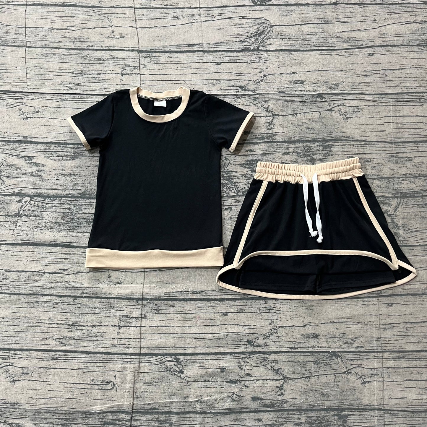 Baby Girls Kids Short Sleeves Black Skirt Shirt Shorts Summer Clothes Cotton Set RTS