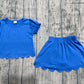 ( No moq ) Preorder Baby Girls Kids Short Sleeves Shirt Scallop Skirt Shorts Set Blue Clothes