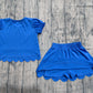 ( No moq ) Preorder Baby Girls Kids Short Sleeves Shirt Scallop Skirt Shorts Set Blue Clothes
