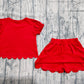 ( No moq ) Preorder Baby Girls Kids Short Sleeves Shirt Scallop Skirt Shorts Set Red Clothes