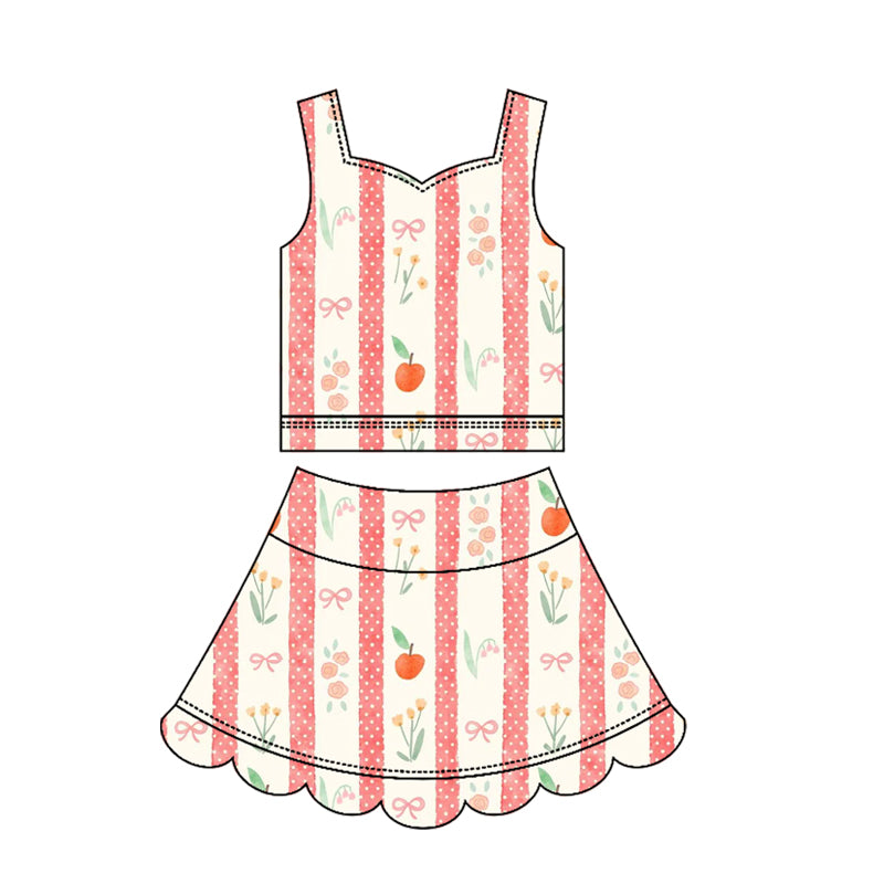 ( Moq 5 ) Preorder Baby Girls Kids Sleeveless Flower Bows Tops Skirt Shorts Yoga Scallop Set Clothes