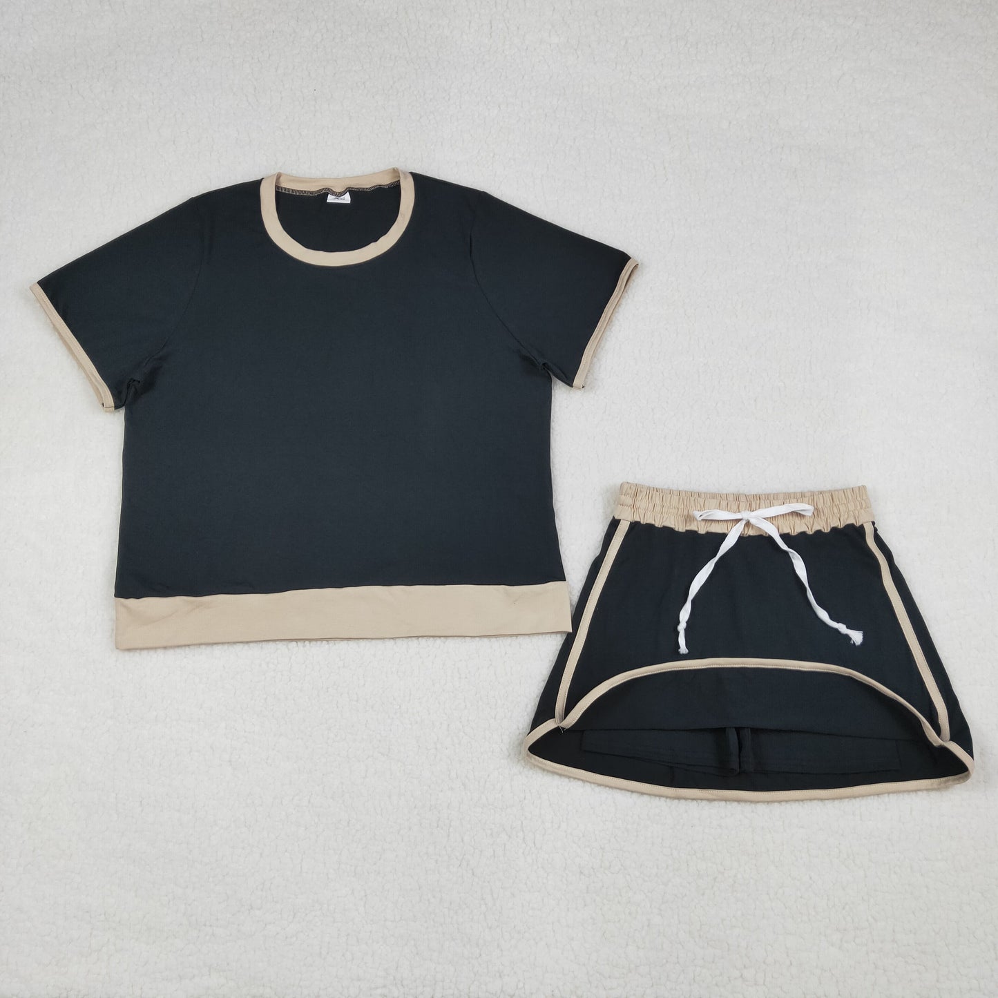 Sibling Baby Girls Adult Women Short Sleeves Black Cotton Shirts Skirts Shorts Sets Summer Clothes RTS